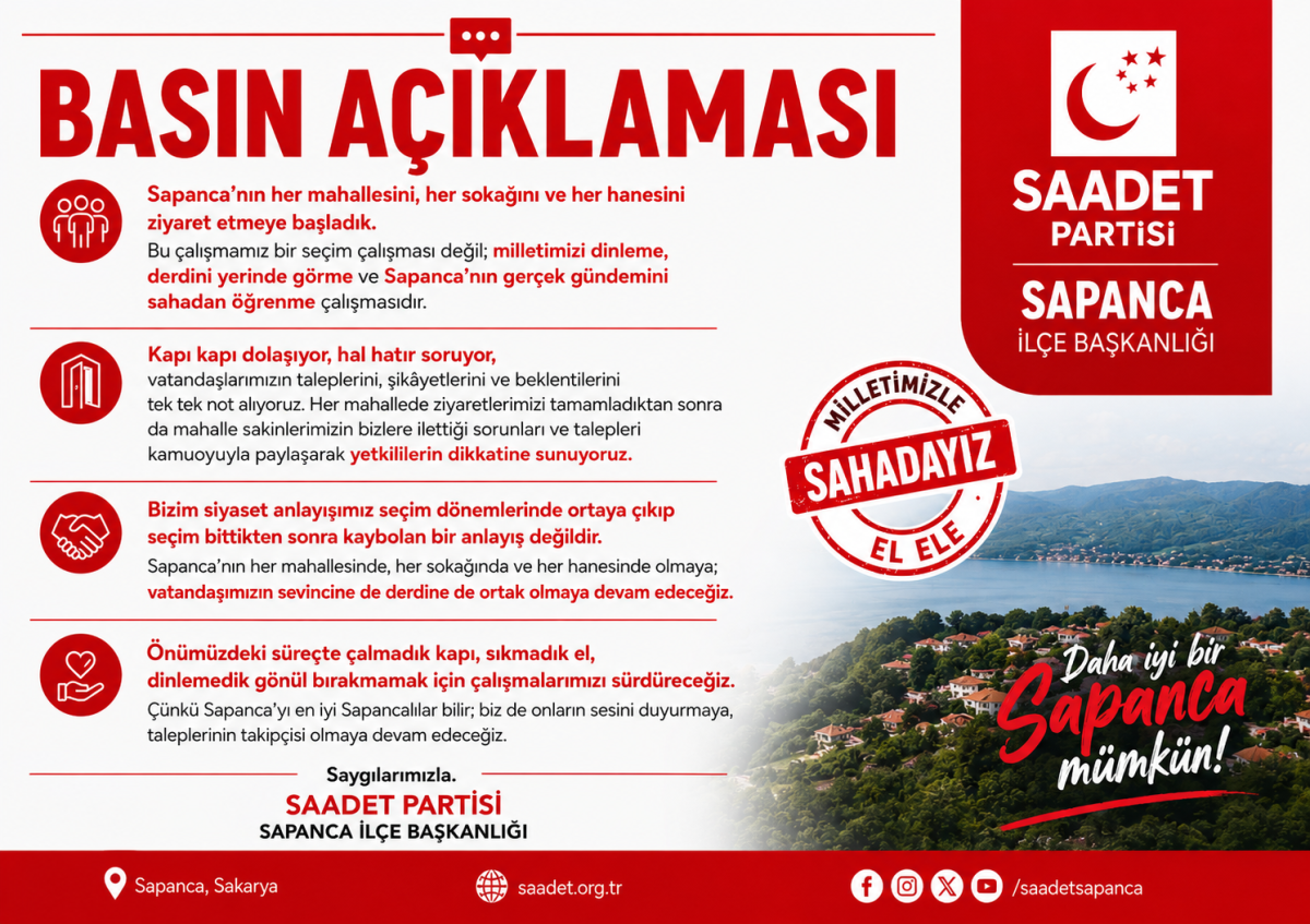 Saadet Partisi Sapanca’dan Mahalle Mahalle Saha Çalışması