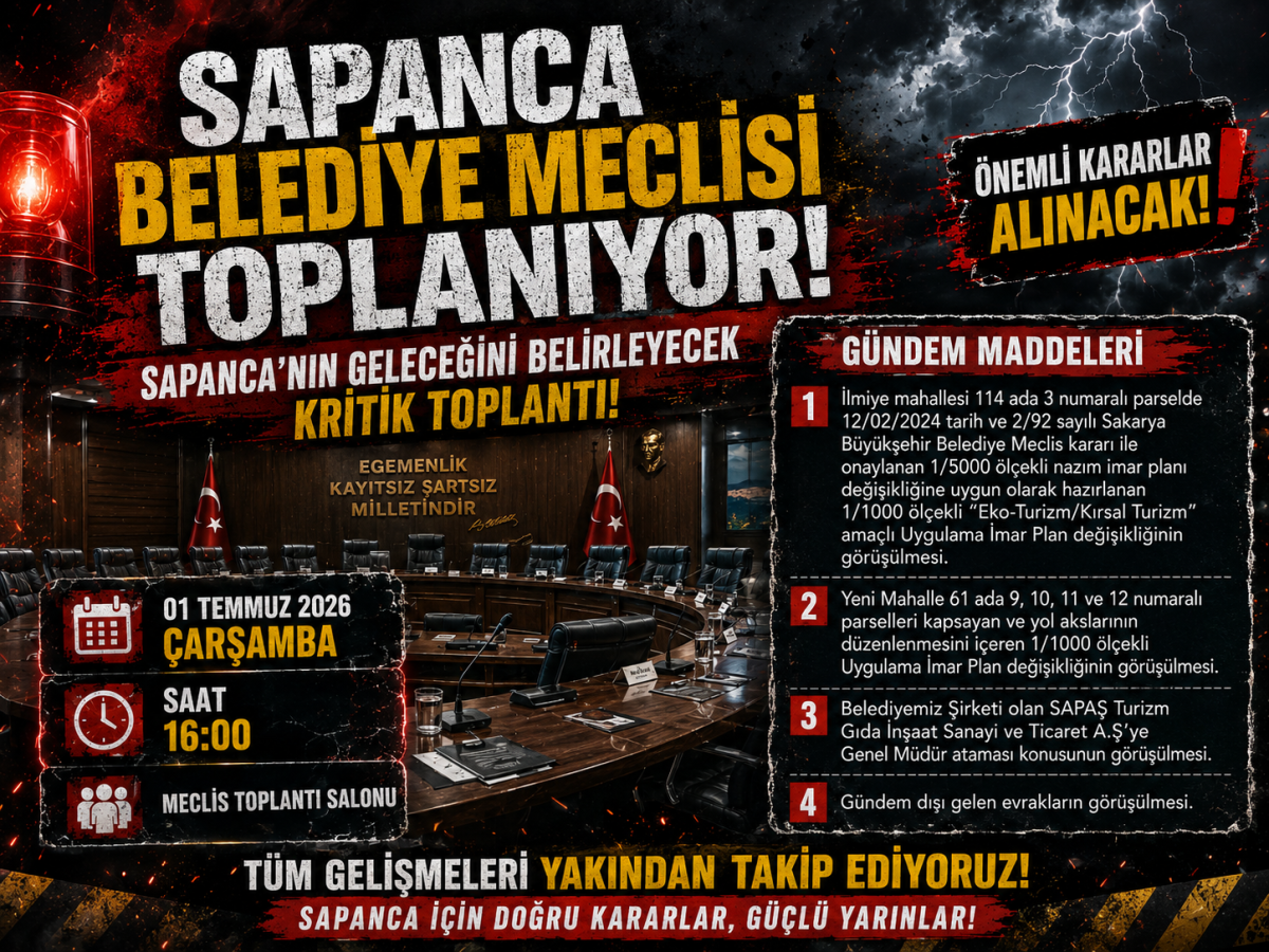 Sapanca Belediye Meclisi Yarın Toplanıyor: Gündemde İmar Planları ve SAPAŞ Ataması Var